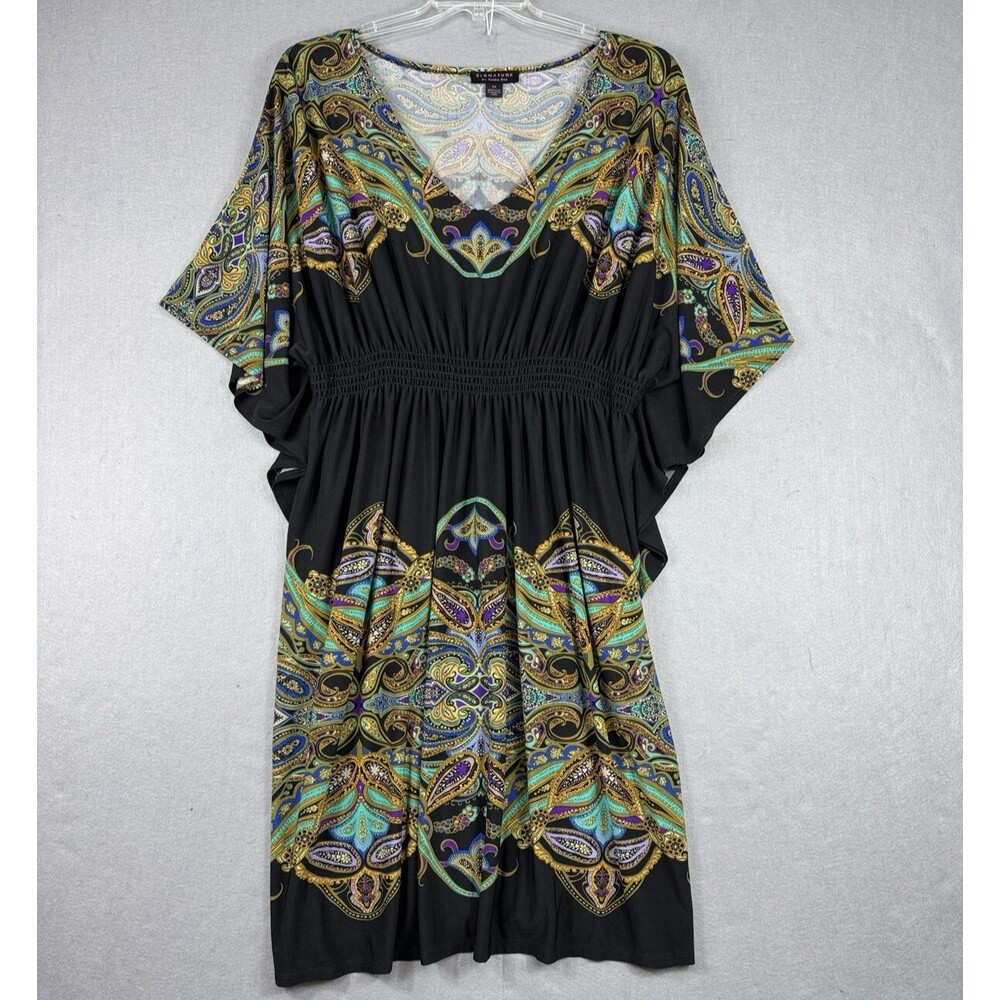 Signature by Robbie Bee Dress Women's 2X Plus Paisley Wing Sleeves Multicolor